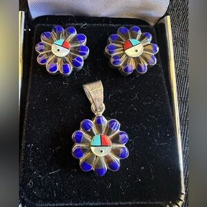 Zuni Sunface Native Crafted Sterling Set